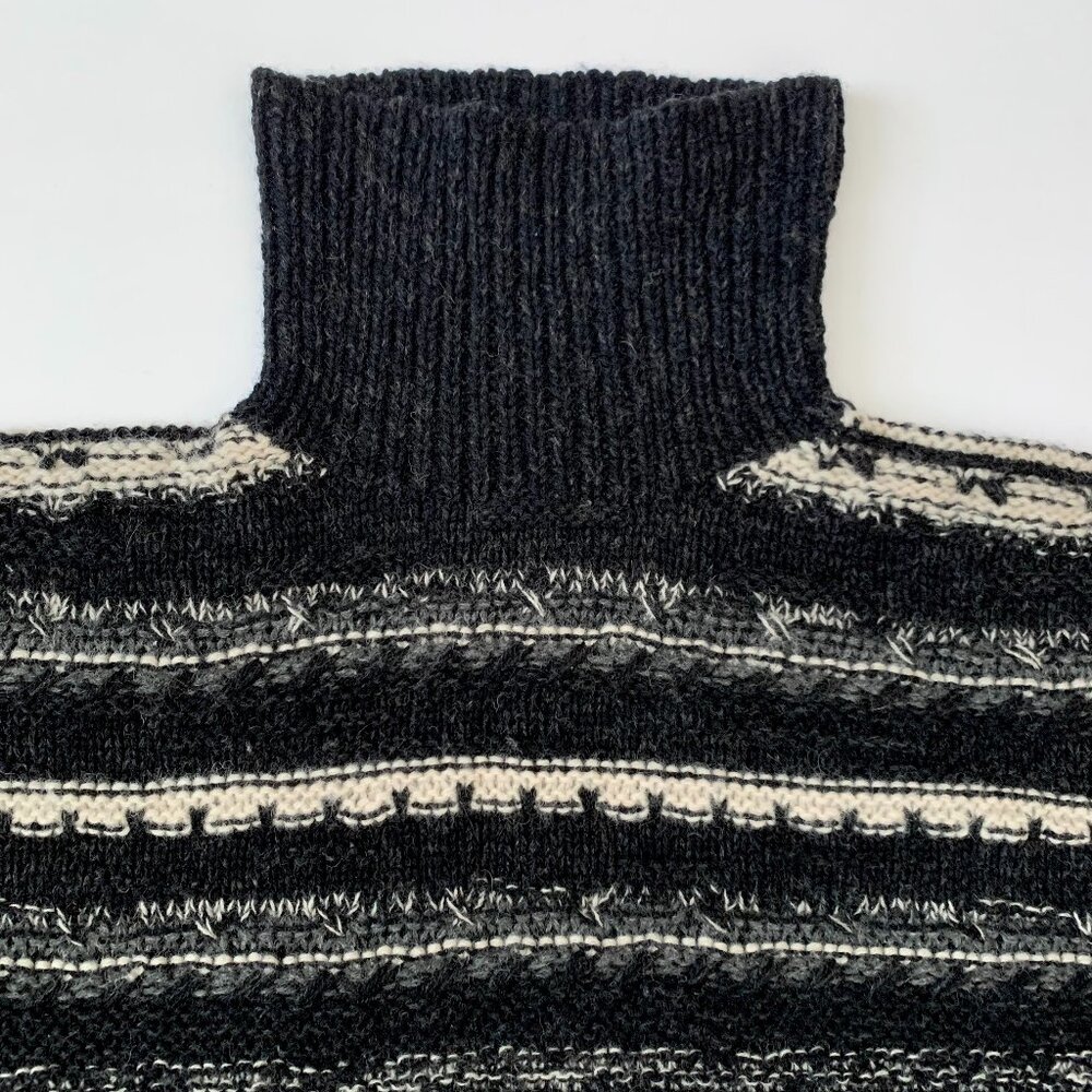 Vintage Giordano Wool Sweater Cowl Neck Striped Black White Fisherman Nordic - Picture 5 of 11